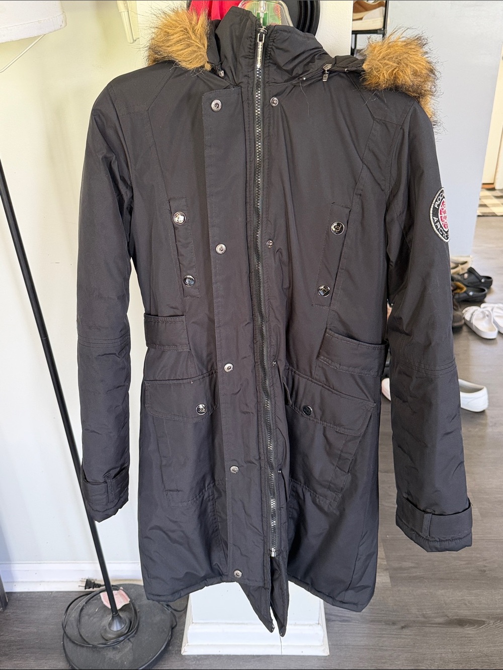Rocawear Black Puffer Parka with Faux Fur Trim